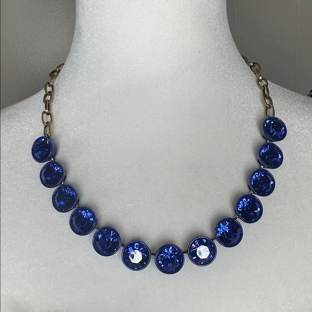 Vintage J. Crew Cobalt Blue Brûlée Faceted Bezel Set Collar Rhinestone Necklace - Picture 4 of 12